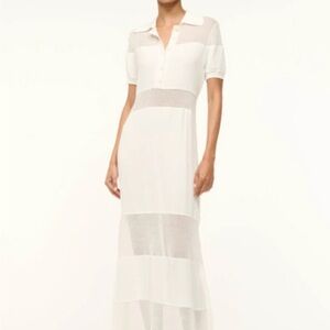 STAUD White Polo Collar Maxi Dress with Cuffed Sleeves